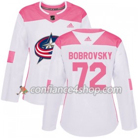 Adidas Maillot de Hockey Columbus Blue Jackets Sergei Bobrovsky 72 2017-2018 Blanc Rose Fashion Authentic - Femme